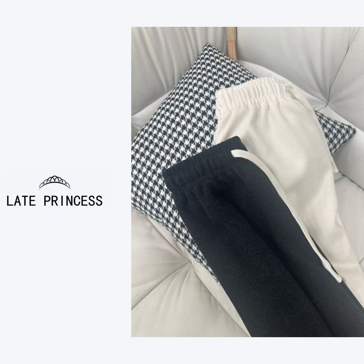 LATE PRINCESS【春暖】秋装新款松紧腰休闲厚款直筒裤