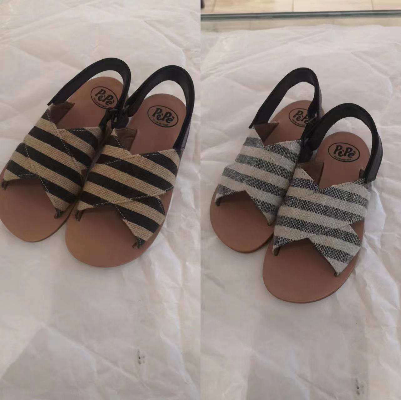 现货pepe儿童休闲百搭经典条纹男童女童平底露趾凉鞋22春夏