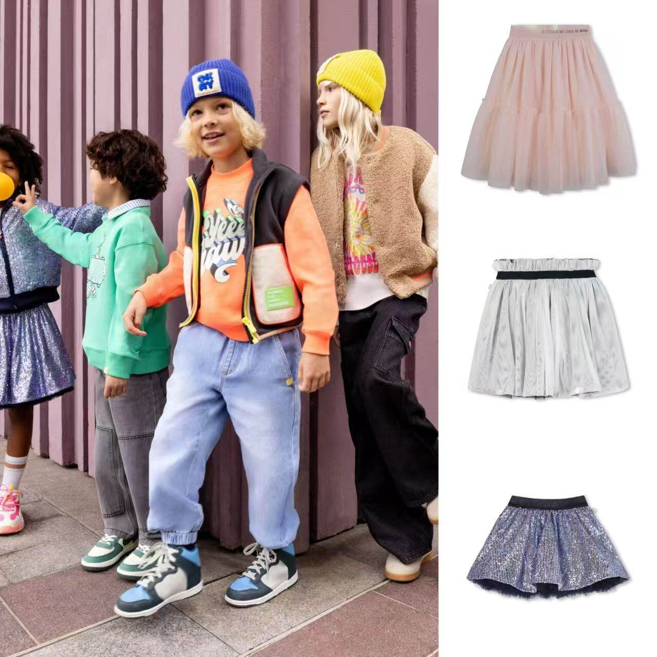 4z现货Billieblush童装25秋冬女童半身裙亮片裙子A字裙