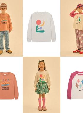 现货Jelly mallow童装25秋冬儿童圆领长袖T恤印花打底上衣