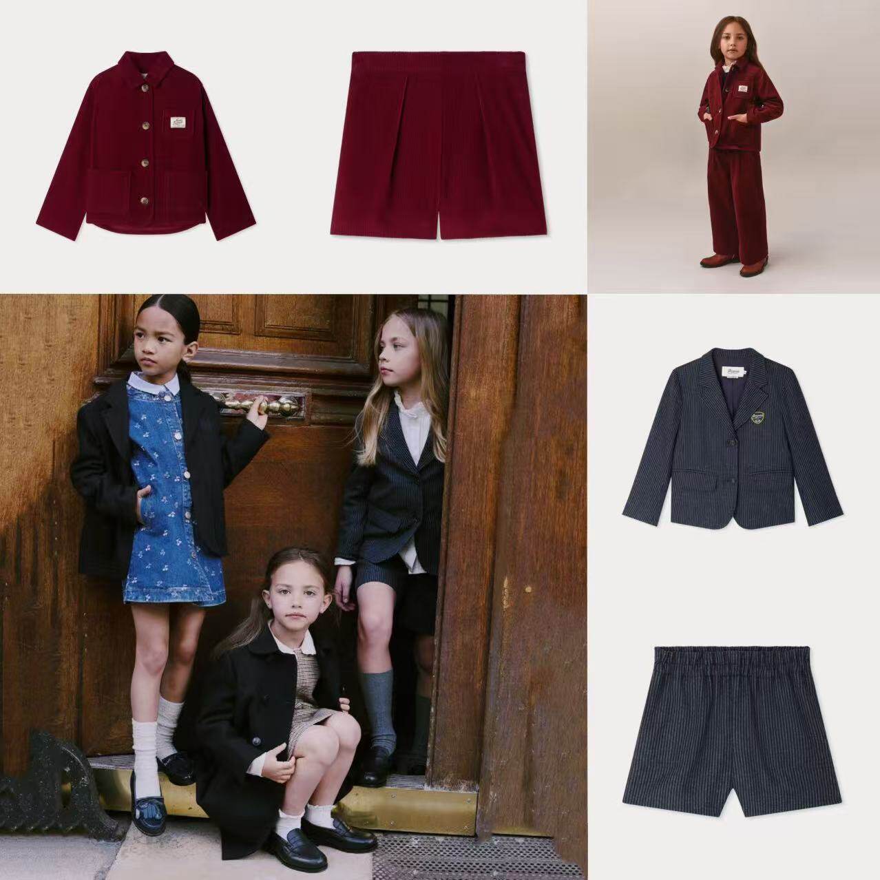 4z现货bonpoint童装25秋冬女童深蓝色西服外套短裤套装