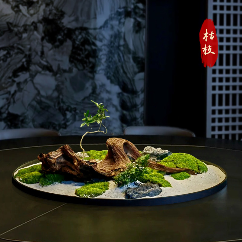 大圆桌中间摆件转盘中间摆花仿真中式沙盘高端饭店景观餐桌装饰