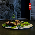 大圆桌中间摆件转盘中间摆花仿真新中式沙盘高端饭店电动餐桌装饰