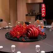 酒店圆桌中间转盘摆件大餐桌摆花会所包厢红色发财果仿真假花装 饰