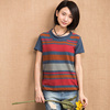 Summer pure cotton Short sleeved Sweater Exorcism Primer stripe INNER style college literature Easy Large jacket