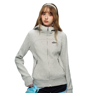 ERSN 户外纯色休闲修身连帽卫衣女灰色拉链开衫上衣情侣运动外套