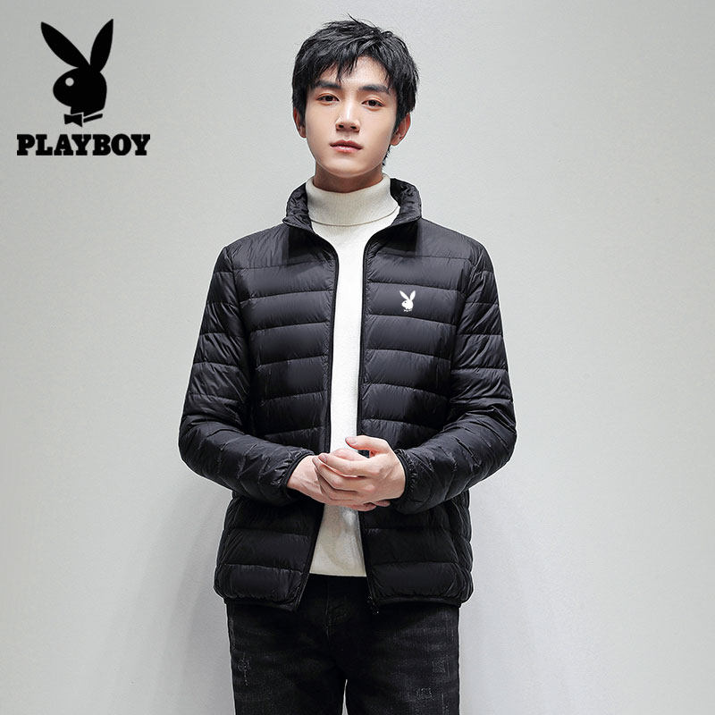 花花公子男士轻薄羽绒服短款立领连帽马甲韩版潮流大码保暖冬装男