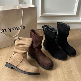 美拉德復(fù)古粗跟增高西部短靴女款 配裙子百搭軟底騎士靴 秋2025新款