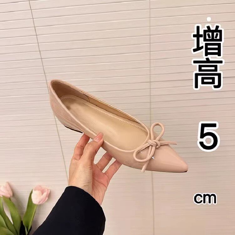 内增高5CM气质小尖头名媛风V扣百搭浅口平底单鞋女春夏