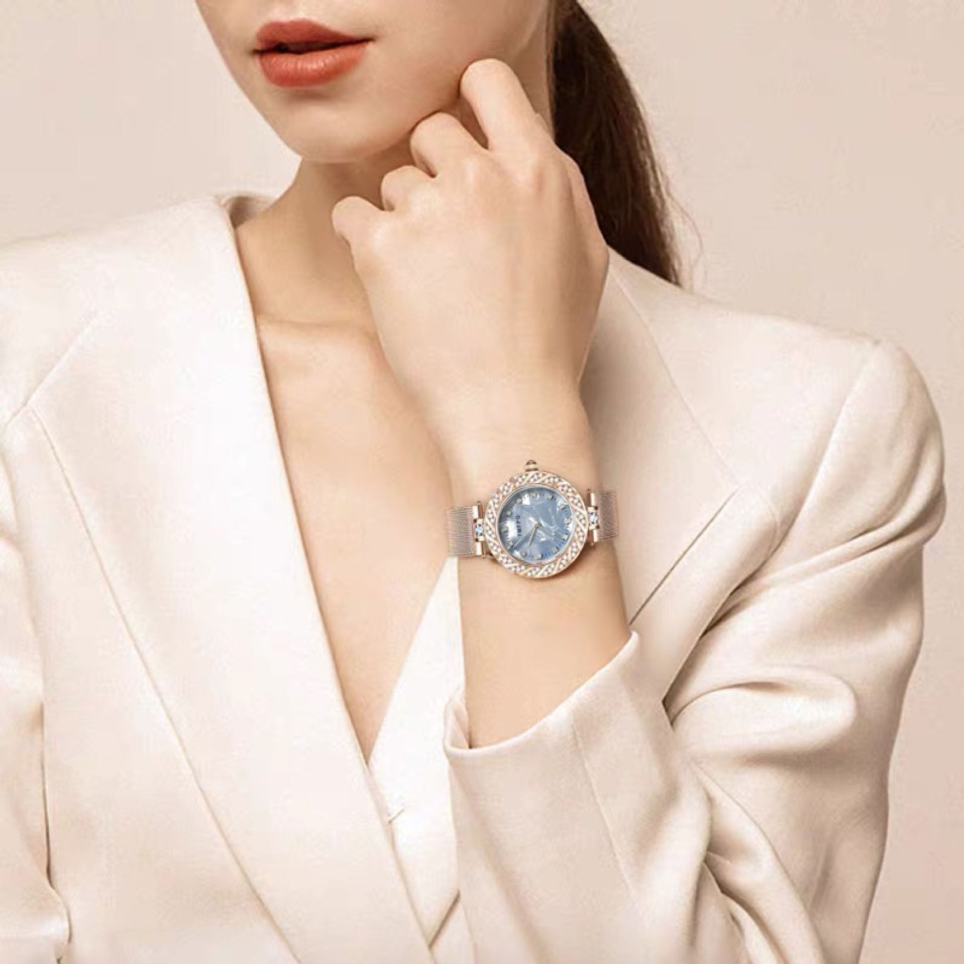 个性新款时尚女表贝壳底米兰女士手表气质镶钻韩版小表盘