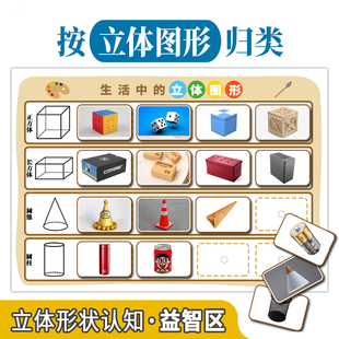 幼儿园中大班益智区生活区认识图形物品形状自制教具游戏区域材料