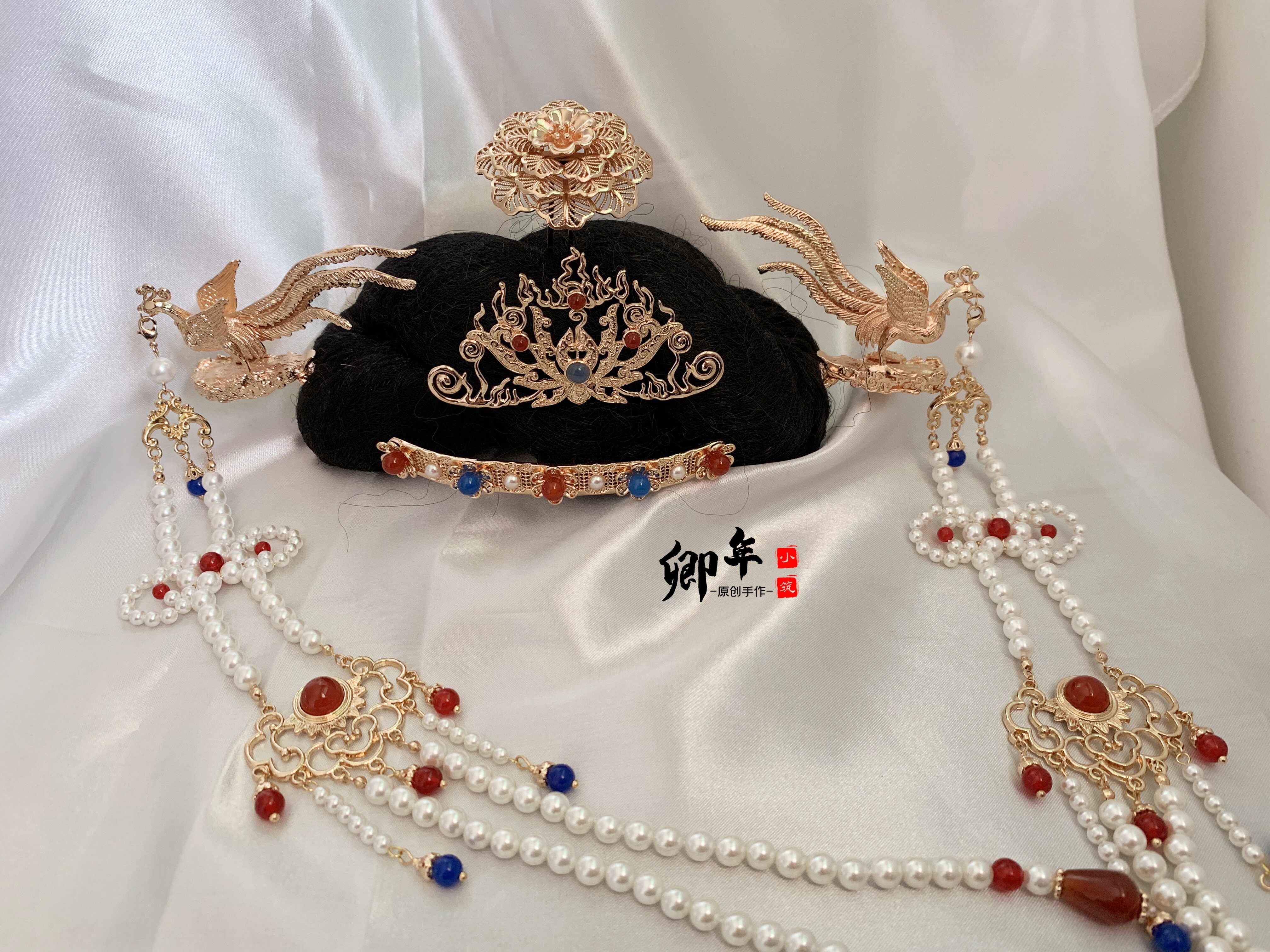 卿年小筑 相思赋原创明制狄髻头面明制凤凰珍珠挑牌宫廷汉婚套装