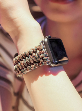 适用苹果iwatch91011ultra伞绳编织表带apple watch6SE手表运动男