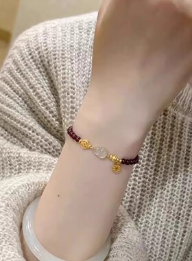 中式福禄双全招财葫芦手链复古宫廷风闺蜜仿石榴石手串开年好运气