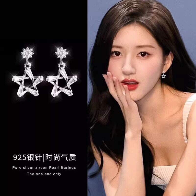 s925银星星耳钉气质耳环2026新款爆款高级感耳坠耳饰女设计感小众