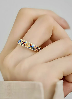 复古宫廷风珐琅彩景泰蓝吉象戒指女小众设计高级感异域民族风指环