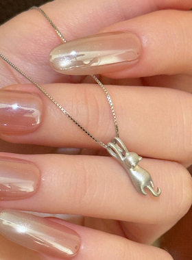 S925银猫咪锁骨链轻奢小众艺术感项链女款2026新款高级感脖子配饰