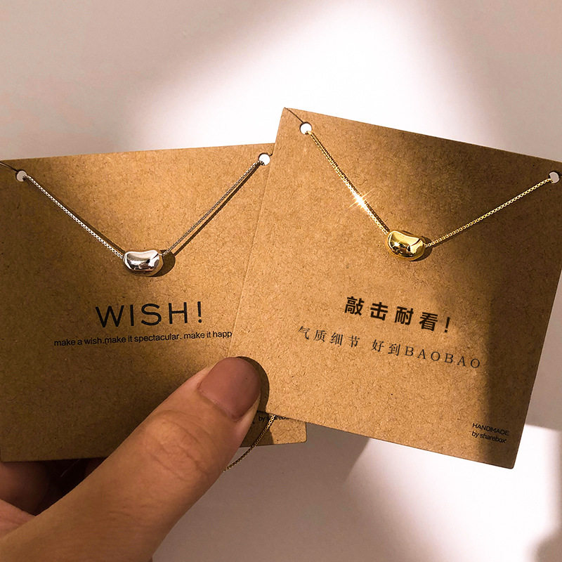 S925纯银小金豆项链锁可爱滑动相思豆幸运豌豆元宝骨链女简约港风