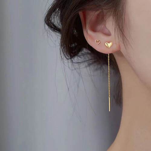 s925纯银爱心耳线女潮桃心心形