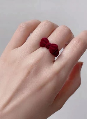 丝绒蝴蝶结开口戒指复古甜美风