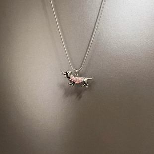 Vintage古着项链粉钻小狗可爱萌宠锁骨链2026新款学生党送男女友