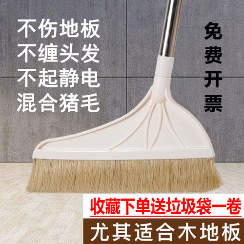 猪毛扫把猪鬃扫帚笤帚家用软毛加长马鬃毛不锈钢杆去头发簸箕套装 - 封面