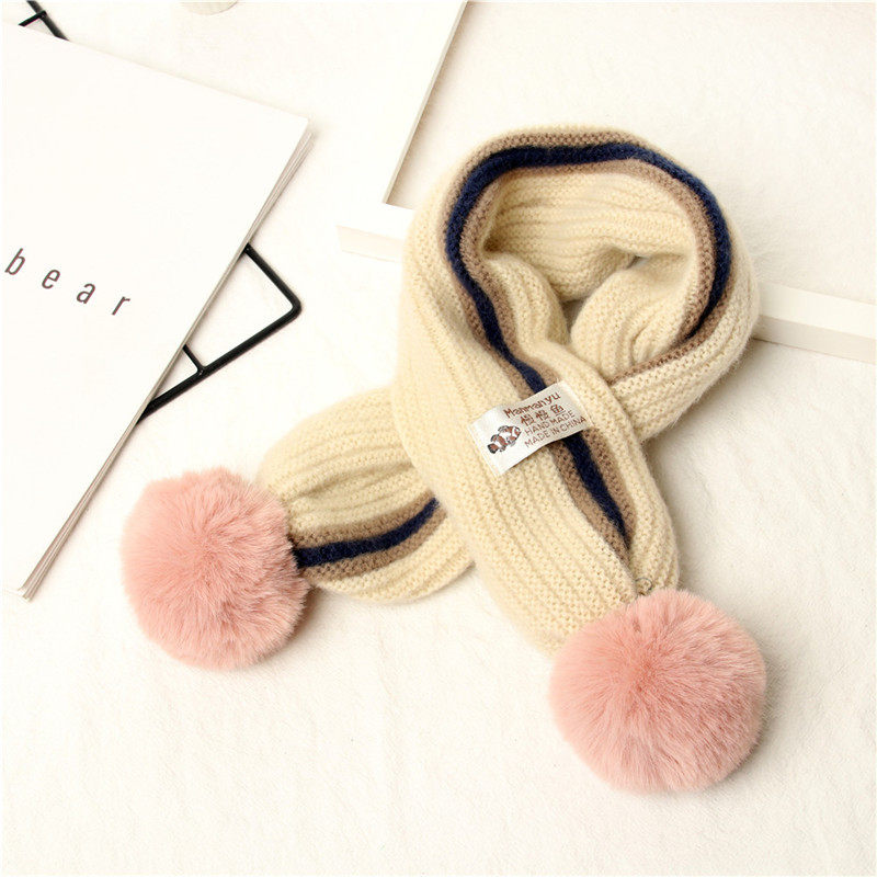 가을과 겨울 여성용  및 어린이 스카프 소년과 소녀를위한 두꺼운 따뜻한 양모 니트 스카프  한국식 모피 볼 목 커버