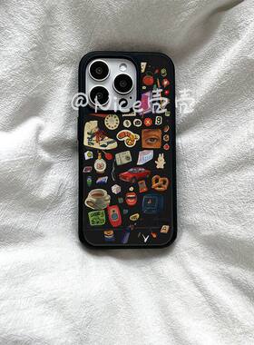 ins日记涂鸦原创压克力黑边磁吸适用苹果iPhone16promax手机保护壳131512pro小米14Pro华为mate60p70三星S23