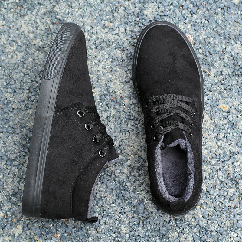 WINTER VELVET WARM TWO COTTON SHOES ALL BLACK MENS SHOES PURE BLACK MIDDLE-AGED AND ELDERLY DAD SHOES MENS NON-SLIP COTTON SHOES WORK SHOES