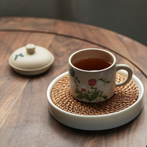 宜兴手工紫砂杯段泥向日葵盖杯