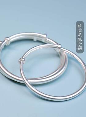 9999纯银古法银手镯女实心推拉足银镯子平安喜乐圣诞节礼物送女友