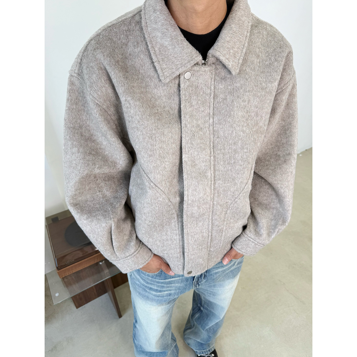 老钱风重磅羊毛廓形夹克