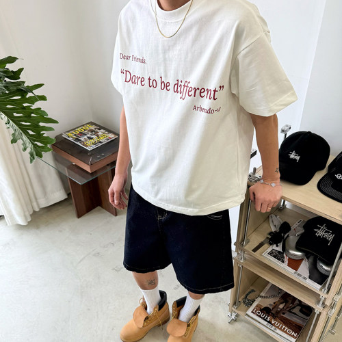 美式重磅宽松纯棉短袖T恤男