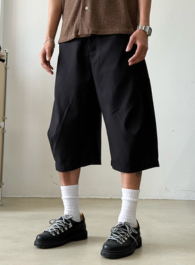 BurnBro【西裤质感】美式休闲七分裤男女国潮弯刀裤直筒clean短裤