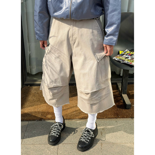 vintage 百搭直筒宽松复古短裤 BurnBro美式 全棉水洗做旧休闲七分裤