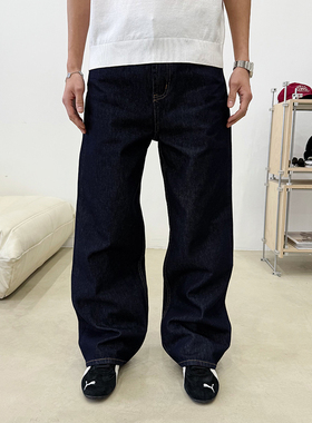BurnBro美式复古深蓝色原牛仔裤2021M版直筒宽松阔腿Cleanfit长裤