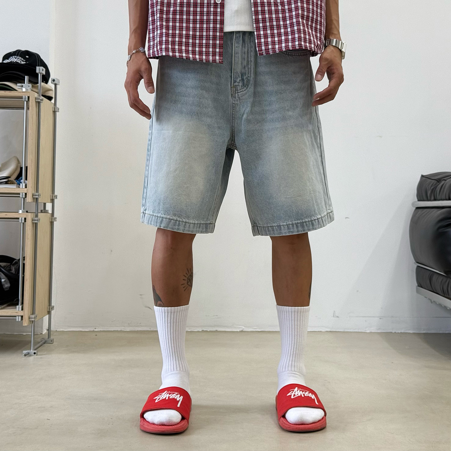 BurnBro美式复古水洗牛仔短裤男女宽松直筒五分裤休闲百搭中裤子,男装,牛仔裤,淘宝优惠券,粉丝福利购,淘宝优惠卷