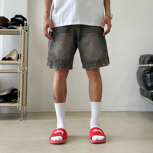 中裤 男女休闲直筒宽松阔腿五分裤 夏 复古水洗牛仔短裤 BurnBro美式