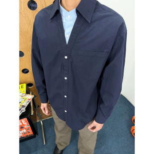 BurnBro高质感老钱假两件休闲衬衫男女宽松cleanfit长袖衬衣内搭