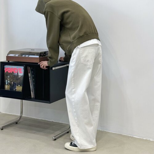美式复古白色牛仔裤cleanfit