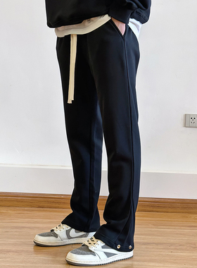 BurnBro美式高街裤子男百搭运动卫裤情侣宽松休闲直筒微喇长裤子