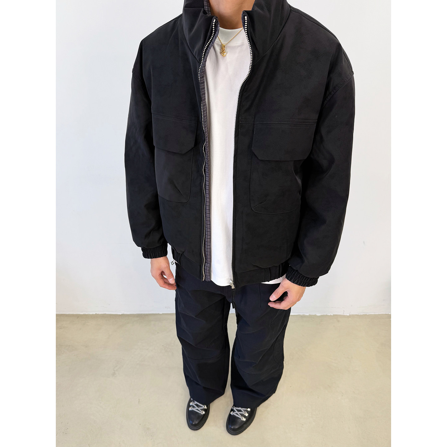 双面穿90白鹅绒格子短款羽绒服