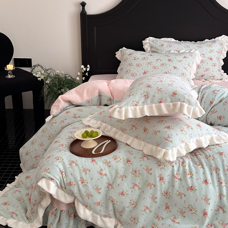 浪漫法式花边牛奶绒四件套公主风碎花双面绒被套保暖加厚床单床品,床上用品,床品套件/四件套/多件套,淘宝优惠券,粉丝福利购,淘宝优惠卷