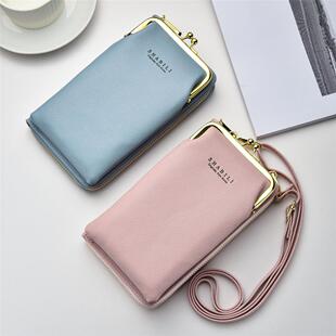 2023韩版新款女士长款钱包女跨境大容量时尚单肩斜挎包纯色手机包