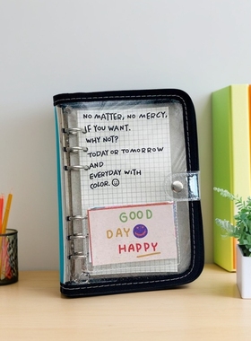 韩国复古风透明黑色红色闪粉扣子6孔活页笔记本ins追星手账本相册