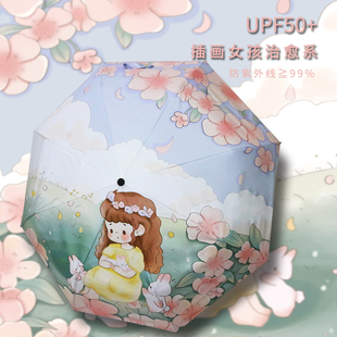 太阳伞女遮阳防晒防紫外线晴雨伞三折黑胶隔热便携折叠伞双人伞