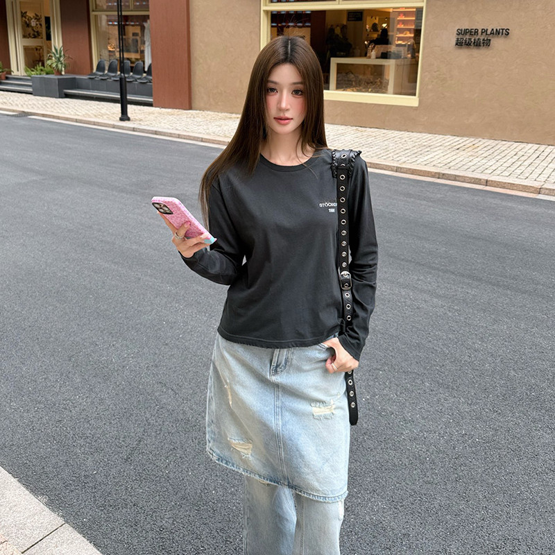 VicxxClothing出品女装新款STOCKHOLM 1996印花做旧破坏长袖T恤潮