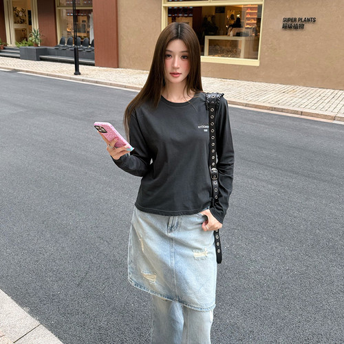 VicxxClothing出品女装新款STOCKHOLM 1996印花做旧破坏长袖T恤潮