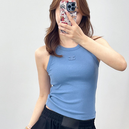 VicxxClothing出品女装春夏新款凯旋门刺绣弹力百搭纯色吊带背心