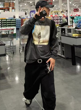 Saint Michael联名星球大战水洗做旧美潮宽松复古嘻哈圆领长袖T恤